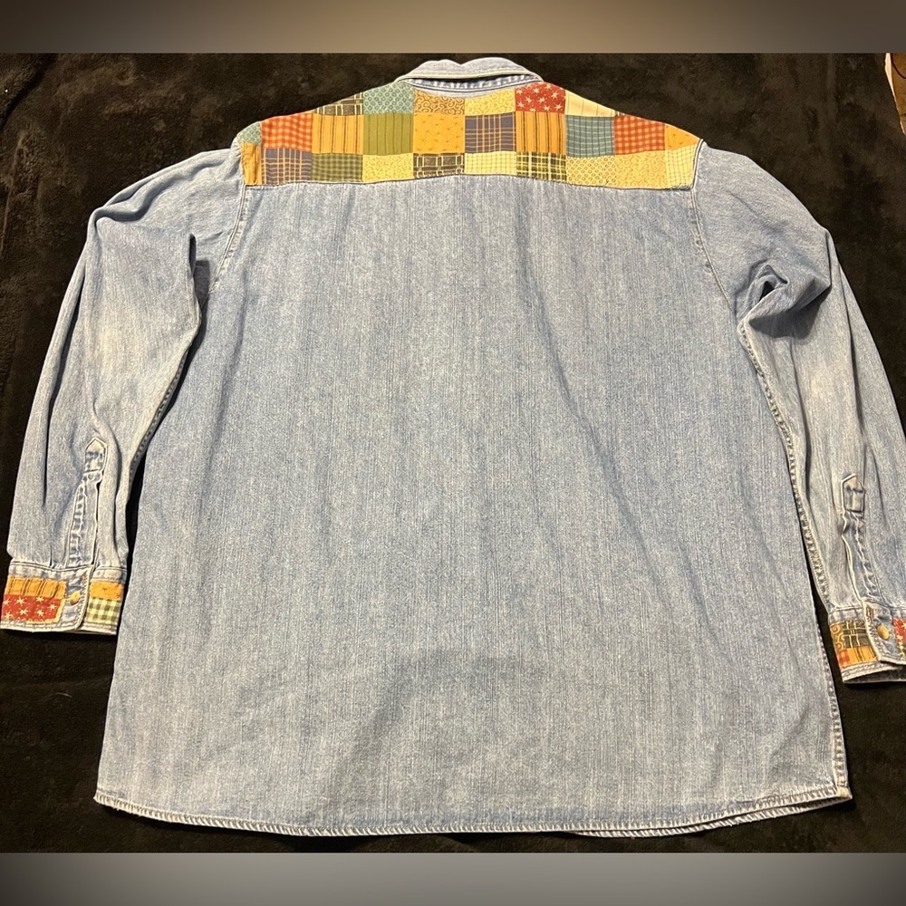 Vtg G.H.Bass Patchwork Denim Shirt/Light Jacket Women’s Large - Picture 5 of 8